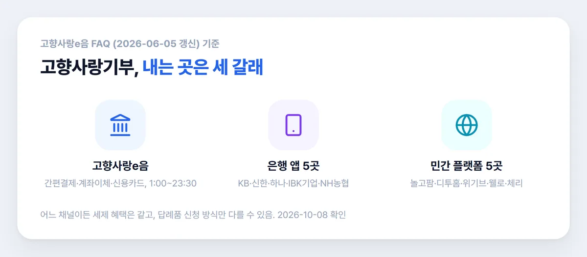 고향사랑기부 하는 곳 고향사랑e음 은행 앱 민간 플랫폼 아이콘